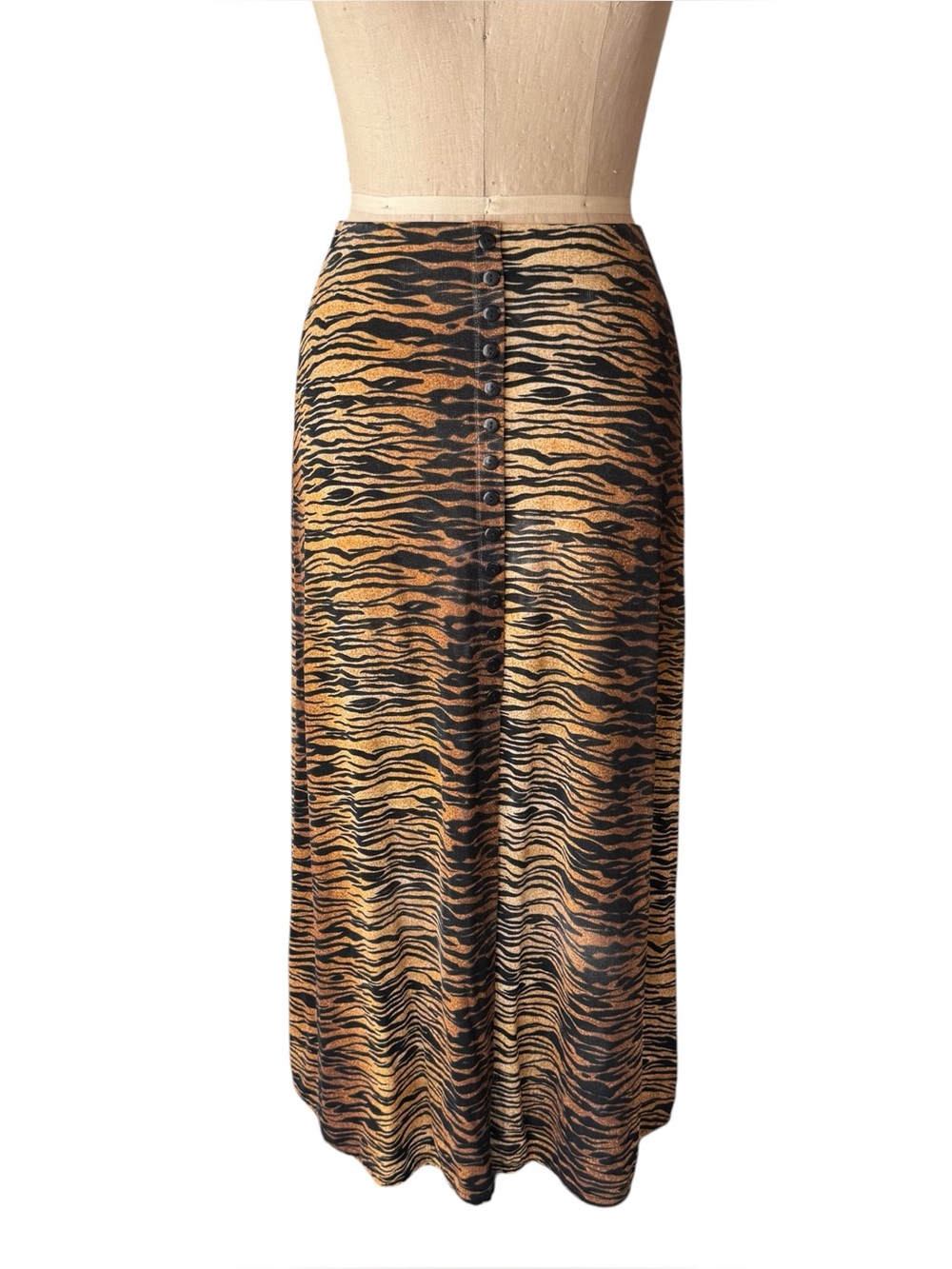 Vintage 90s Tiger Print Button Maxi Skirt
